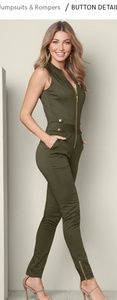 Venus jumpsuit olive with gold zippers